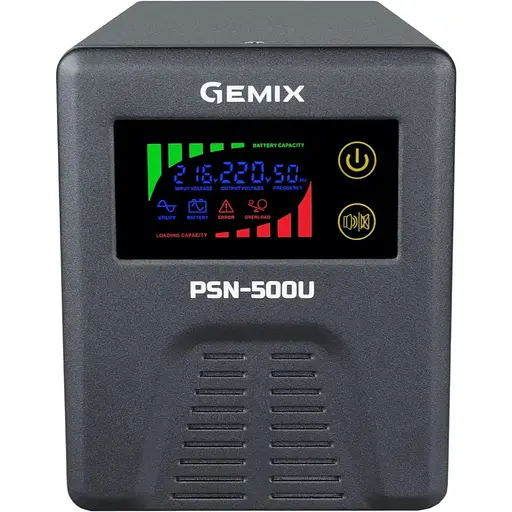 ДБЖ Gemix PSN-500U, 500VA/350W 12V/220V, 5/7/9A, 2xSchuko, без АКБ