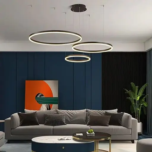 Підвісна люстра на три led кільця у чорному каркасі 60+40+20 см | Line F | Арт. G70-600+400+200 BK - фото 1