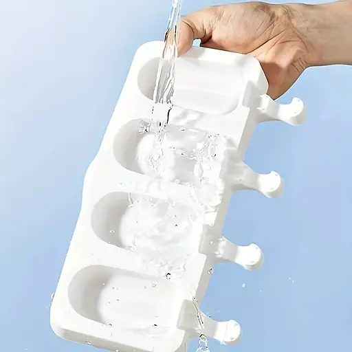 Форма силіконова для морозива Ескімо та євродесертів з паличками (4 комірки) 26х10.5 см, Kitchen Master Білий 87471 - фото 4