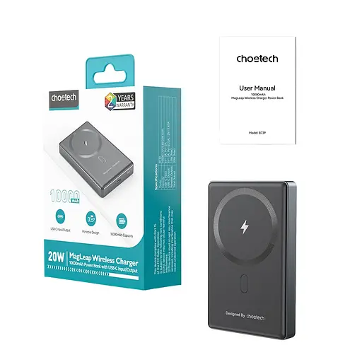 Повербанк 10000mAh Choetech B739 Black QC3.0 PD3.0 бездротова магнітна зарядка (43-00151) - фото 4