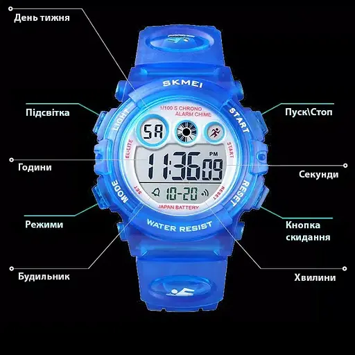 Дитячий спортивний наручний годинник Skmei 1451 Синій - фото 5