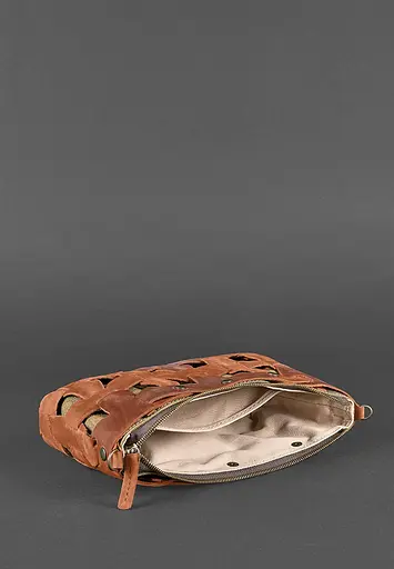 Шкіряна плетена жіноча сумка Пазл S світло-коричнева Crazy Horse - фото 5