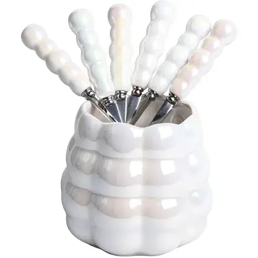 Набор десертных вилок и ложек Yiwu на фарфоровой перламутровой подставке HP-20-62 - фото 2