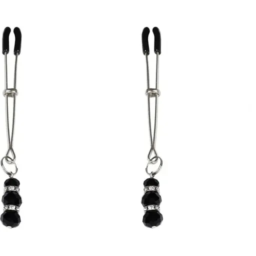 Тонкі затискачі для сосків з підвіскою Feral Feelings - Thin nipple clamps, срібло/чорний