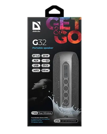 Портативна bluetooth колонка Defender G32 20Вт USB TF AUX IP65 (Чорний) - фото 3