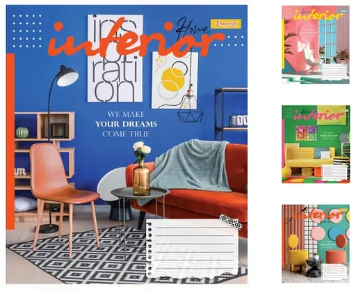 Тетради ученические 60 листов клетка 1В Interior, 10 шт. в упаковке