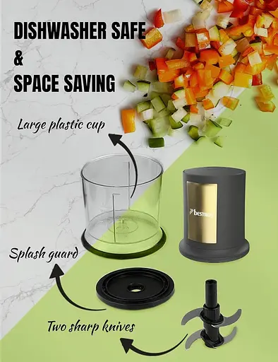 Электрический мультичоппер Bestron AKC200GP с двумя режущими лезвиями и емкостью 500 мл, большая импульсная кнопка, 3000 об/мин - фото 2