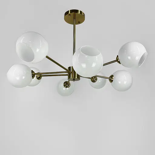 Люстра у латунному корпусі на 8 білих глянцевих плафонів | Арт. F 68/8 AB | Line F - фото 5