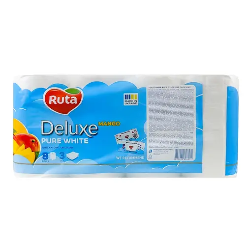 Папір туалетний Ruta Pure White Deluxe 8 рул 3 ш білий манго - фото 2
