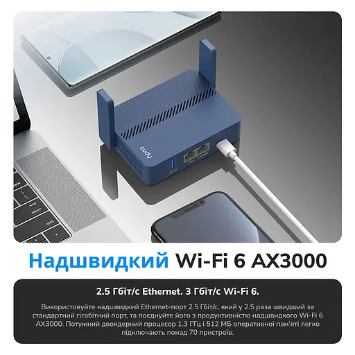 WiFi 6 Mesh-маршрутизатор Cudy TR3000 двухдиапазонный гигабитный портативный AX3000 (73-00586) - фото 5