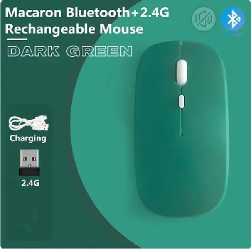 Мышка бесшумная компьютерная, беспроводная Macarone Bluetooth, перезаряжаемый USB Зеленая - фото 2