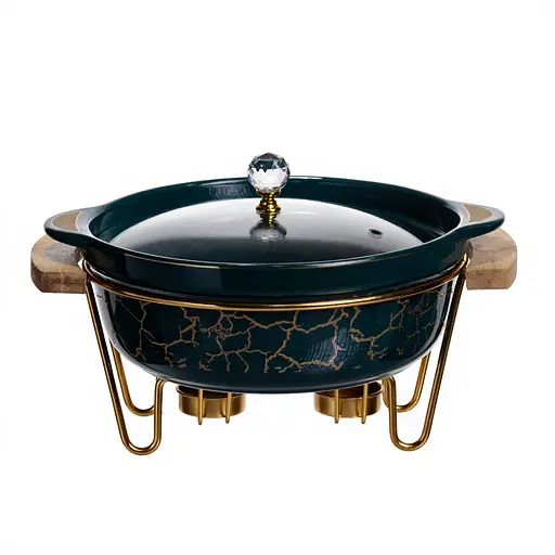 Марміт порцеляновий настільний круглий 2 (л) мармітниця з підігрівом Зелений мармур Yiwu LC-715