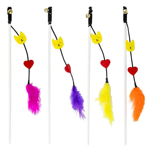 Игрушка для кошек Agility Котик удочка с перьями и колокольчиком в ассортименте 35 см