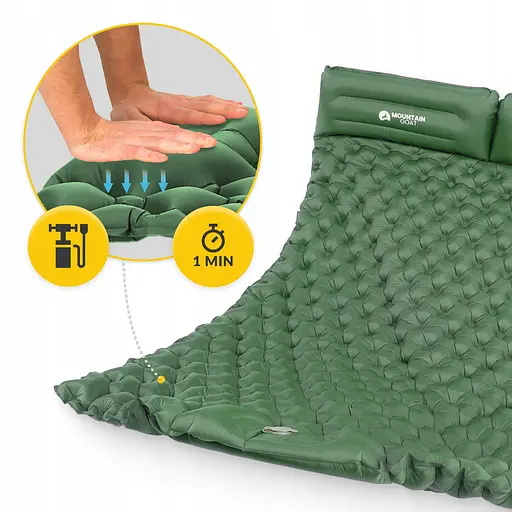 Килимок (каремат) надувний Mountain Goat 200 x 120 x 7 см двомісний з вбудованим насосом Navy Green (P-5905973403573) - фото 7