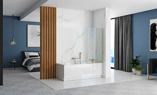 Шторка для ванни Rea Elegant 70 brushed gold нерухома REA-W6600, Універсальна, прозорий, золотий - фото 4