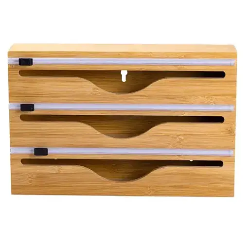 Бамбуковий органайзер для харчової плівки та фольги з різаком 33.5×21.5×7.5 (см) настінний кухонний диспенсер тримач Yiwu HP-BYM