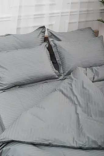 Комплект постільної білизни Moon&Star Satin Stripe Stripe Gray полуторний євро 160х220 наволочки 4х50х70 - фото 3