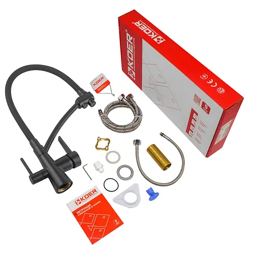 Смеситель для кухни на две воды с гибким изливом Koer KB-72003-05 KR3376 Черный матовый - фото 3
