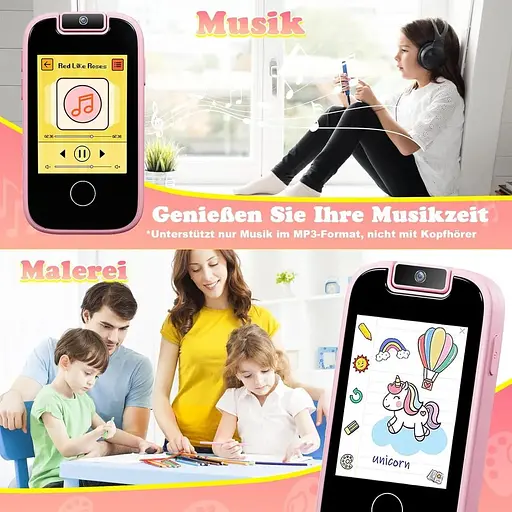 Детская камера PTHTECHUS для девочек и мальчиков - MP3-плеер с сенсорным экраном и поворотной камерой - фото 3