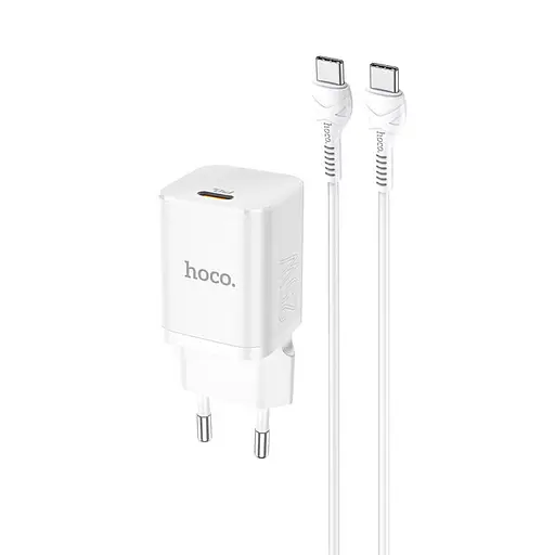 Адаптер мережевий комплект зарядний Hoco N19 і кабель Type-C to Type-C Rigorous білий - фото 2