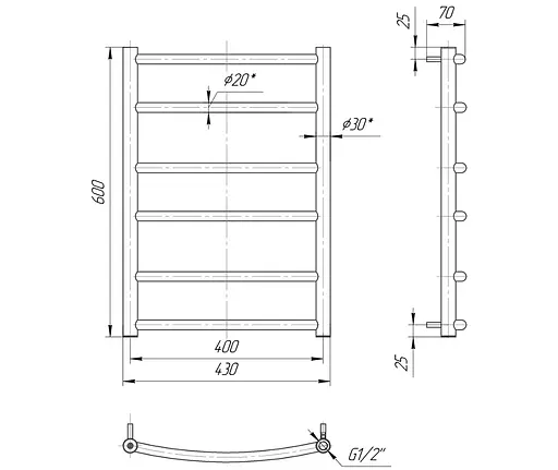 Водяной полотенцесушитель Mario Классик 600x430/400, Хром - фото 2