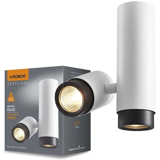 Світильник Videx під лампу GU10 накладний поворотний подвійний білий + чорне кільце Line F Арт. VL-SPF07-WB - фото 1