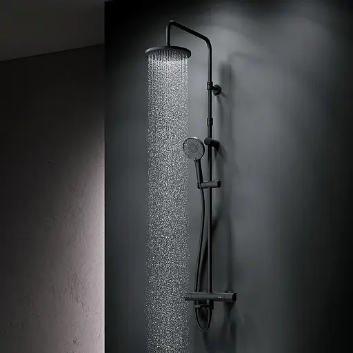 Душова система з термостатом Am.Pm X-Joy верхній душ 220 мм black F0785A522, Чорний матовий - фото 3