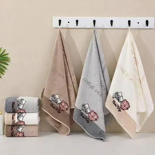 Кухонное полотенце из микрофибры 35x75 см мягкое полотенце быстросохнущее антибактериальное Светло-серое с детским принтом - фото 2