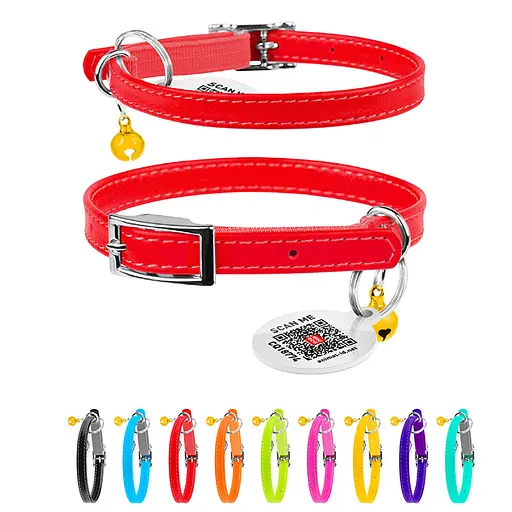 Нашийник для котів шкіряний Waudog Glamour з QR-паспортом без прикрас XXS Ш 9 мм Д 17-20 см червоний - фото 2