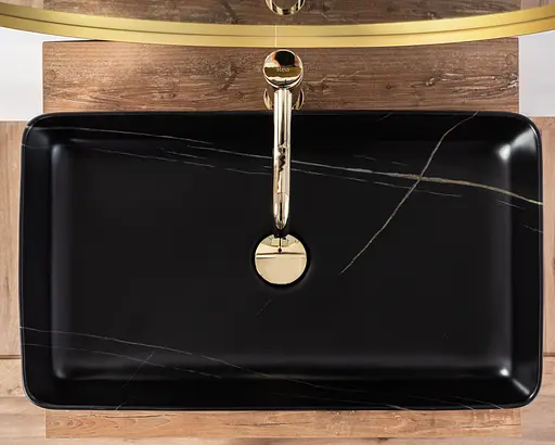 Умивальник Rea Denis black stone matt накладний REA-U6510, Чорний матовий - фото 5