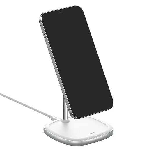 Зарядний пристрій Qi Baseus Swan Magnetic Desktop Bracket Wireless Charger (WXSW-02) білий - фото 2