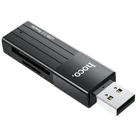 Кардридер Usb Hoco HB20 Mindful, черный, Usb 2.0 - microSD / SD - фото 1