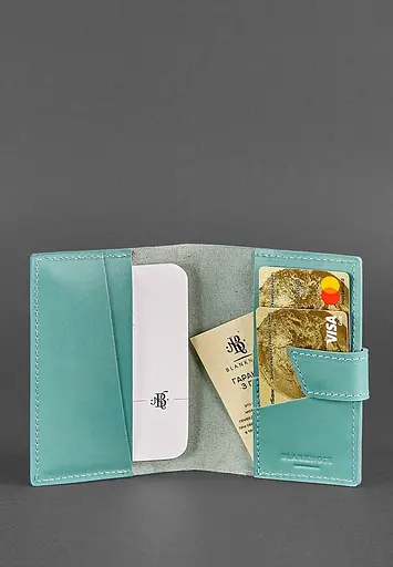 Шкіряна обкладинка для паспорта 4.0 бірюзова - фото 3