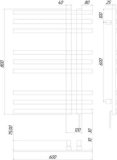 Электрический полотенцесушитель Kosser Браш 800x600 EL тайм. черный ДБ01EL, Черный матовый, Левое - фото 5