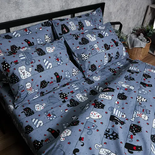 Комплект постельного белья Moon&Star Бязь Gold Люкс Feline Fun Евро 200х220 наволочки 4х70х70 - фото 5