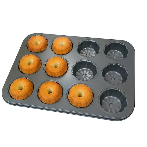 Форма для випікання кексів і мафінів на 12 комірок з антипригарним покриттям 35х26х2.3 см №2 Чорний 87972 - фото 1