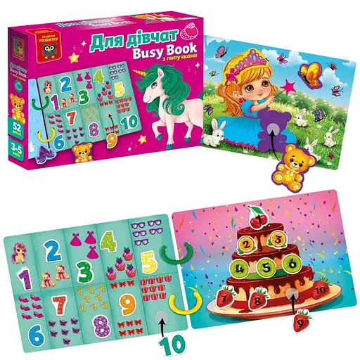 Дитяча розвиваюча книжечка "Бізі бук для дівчат" Vladi Toys VT1310-09, 54 елемента - фото 3