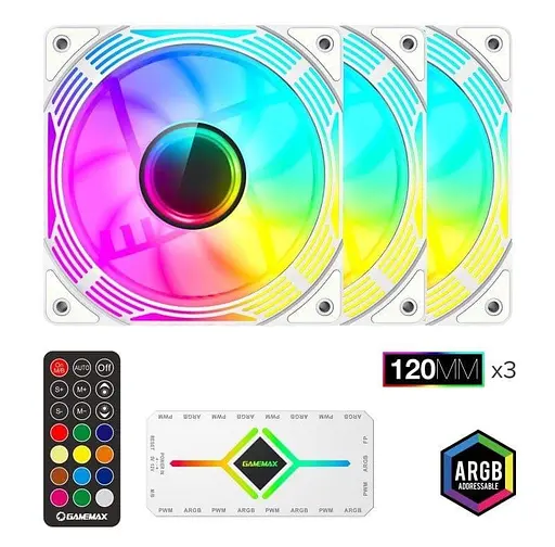 Вентилятор GameMax 120mm*3 KIT ARGB fan KF300 WH (KF300 WH) - фото 1