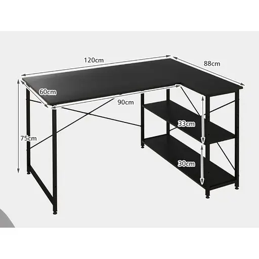 Комп'ютерний стіл Costway Adler L-подібний з полицями в стилі Loft чорний - фото 6