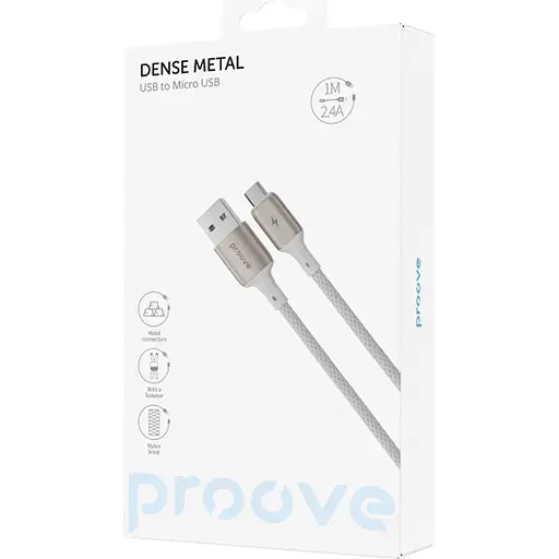 Кабель Proove Dense Metal USB-A to Micro-USB 1m White (CCDM20001302) [130313] - фото 5