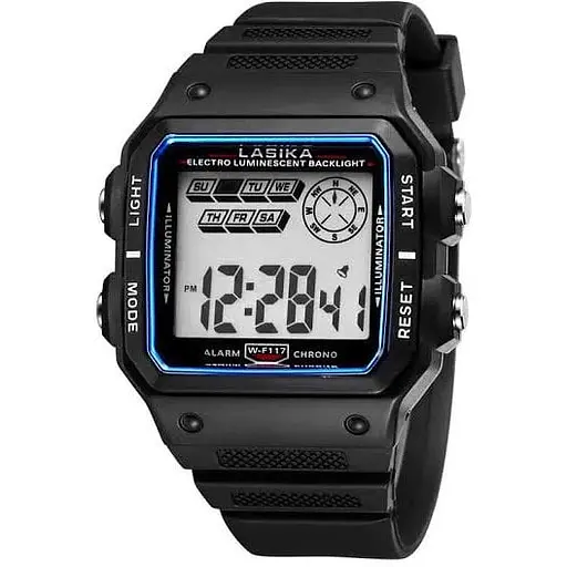 Часы наручные Lasika Sports W-F117 спортивные влагостойкие Черные с синим (IBW877BZ)