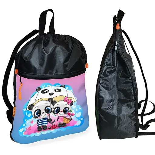 Рюкзак-мешок для школы Панды под зонтиком детская сумка для обуви и спортивной одежды (01546)