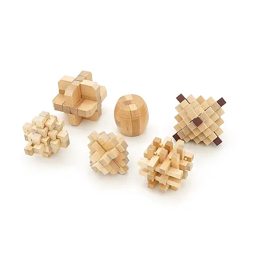 Набір 3D із 6-головоломок "Набір №4" дерево Розміри елементів 5.7-10 см 260х90х180 мм Вага: 0.850 кг - фото 1