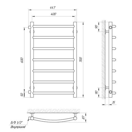 Водяна рушникосушка Laris Класік П7 500x700 бокове підключення 71207594, Хром - фото 2