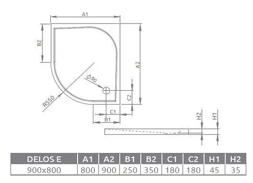 Душовий піддон Radaway Delos E 90x80 SDE8090-01R - фото 2