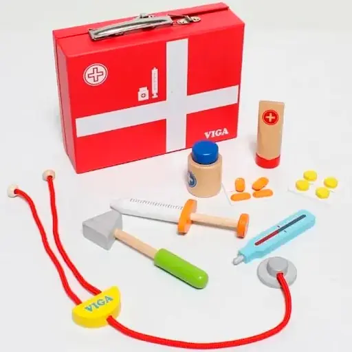 Ігровий набір Viga Toys Валіза доктора 50530 дерев'яний набір 10 інструментів лікаря - фото 1