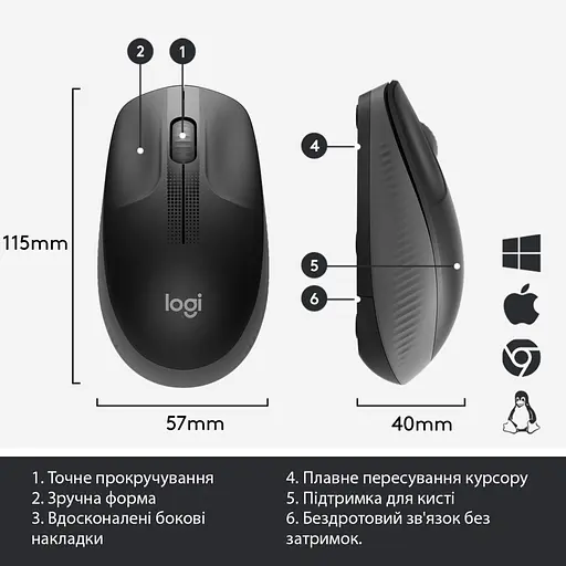 Мышь Logitech M190 Full-size wireless mouse Charcoal - фото 6