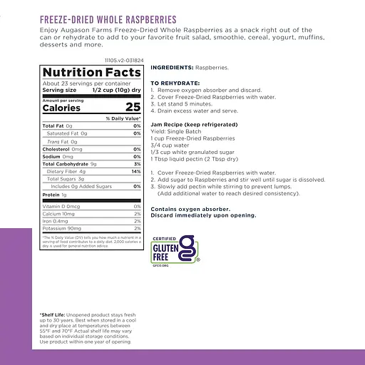 Сублимированная малина с длительным сроком хранения 30 лет Augason Farms, 23 порции (101202) - фото 3