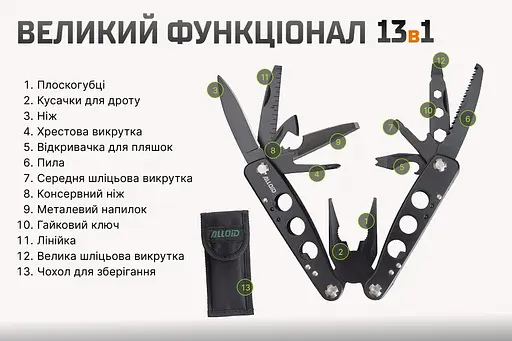 Мультитул Alloid 13 в 1 (MT-16513) - фото 9