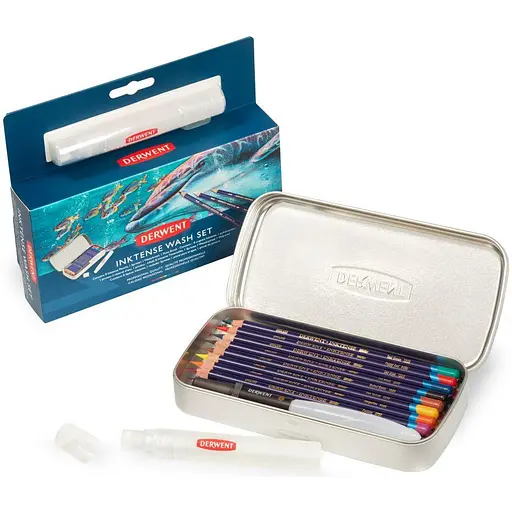 Набор чернильных карандашей Inktense Wash Set в металлическом пенале Derwent - фото 1